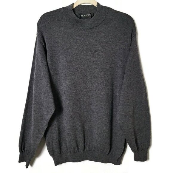 Vintage Brandini Italy Mens Gray Merino Wool Long Sleeve Golf Pullover Sweater L - Picture 1 of 11